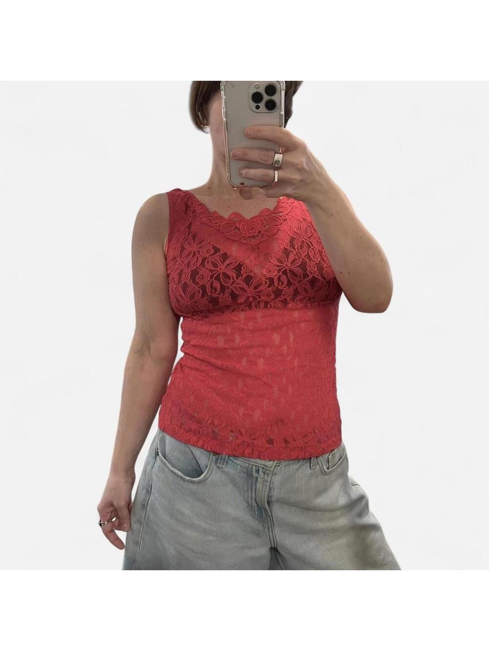 Vintage Y2K Red Lace Tank Top